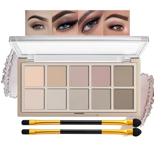 Image of Korean Style 10 Colour Matte Eyeshadow Palette for Women, Soft Neutral Pink Brown Grey Shades with Fine Creamy Texture, Easy to Blend and Build, Beginner Friendly Eye Makeup Set with Brush
