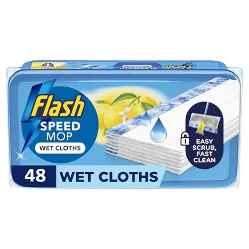 Image of Flash Speedmop Wet Floor Cleaning Wipes, 48 Cloths (24x2), Antibac Lemon Multi-Surface, Trap & Lock Daily Dirt, Grease & Grime Without Getting Down On Your Knees