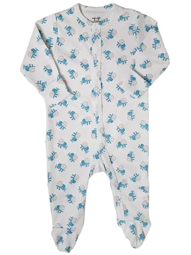 Image of SleepaSloth Baby Sleepsuit | 100% Organic Cotton (GOTS Certified) | White/Blue Unisex Soft Babygrow with Sloth Print & Easy Poppers | Newborn to Toddler Onesie for 0-18 Months | Sustainably UK Made