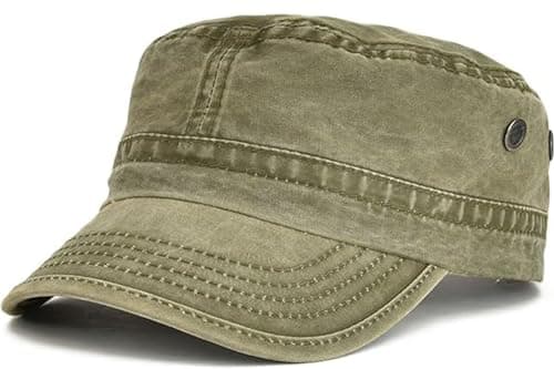 Image of BABAHU Washed Cotton Military Caps Cadet Army Caps Unique Design (UK, Alpha, One Size, Army Green)