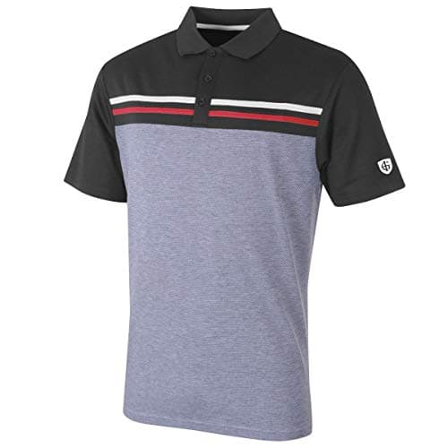 Image of Island Green Golf Mens Laid On Stripe Flexible Breathable Polo Shirt, Top - Carbon Black/Battleship Grey, Medium, IGTS1785_CBKBS_M