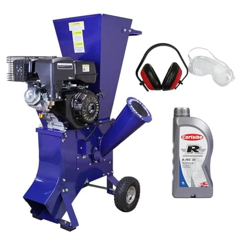 Image of T-Mech 15HP Petrol Wood Chipper 420cc Heavy Duty Garden Shredder Mulcher 4-Stroke with Triple R 10W-30 Engine Oil 1L + Free Assembly, Tool Kit & Protective Equipment Bundle