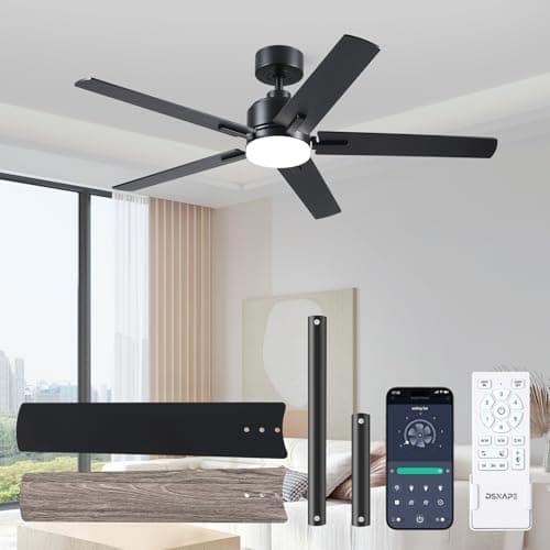 Image of DSNAPE 52" Black Ceiling Fan with Lights, Remote/APP Control Reversible Dimmable, Quite 6 Speed Reversible DC 5 Blade, Memory 3CCT Dimmable, Timer Sleep Mode Ceiling Fan for Living Room Bedroom Office