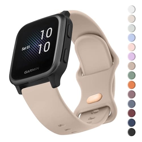 Image of Strap Compatible with Garmin Venu Sq 2/Garmin Venu 2 Plus/Garmin Venu/Garmin Venu Sq Strap,20mm Adjustable Soft Silicone Strap for Garmin Venu Sq 2/Venu 2 Plus/Vivoactive 5/3 Music (MilkTea)