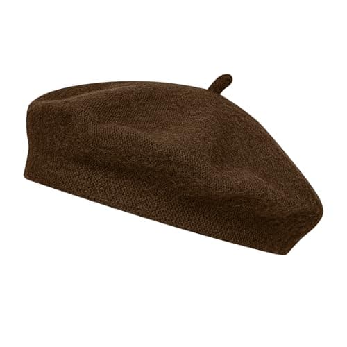 Image of Alaoo Adult Beret Hat, Soft Women French Style Wool Beret Hat, Classic Solid Color Outdoor Vintage Artist Hats for Women Girls, Brown