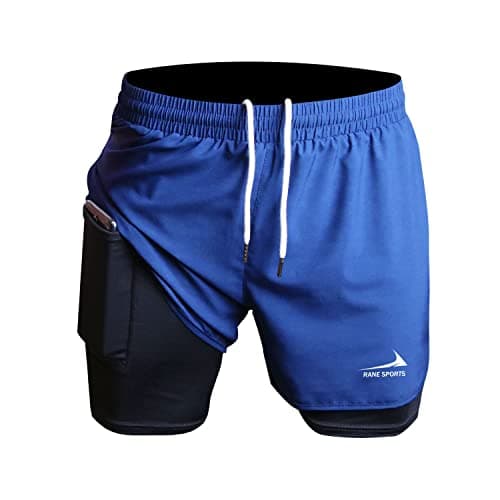 Image of Men's Running Shorts 2 in 1 Short Gym Athletic Outdoor Jogging Workout Training Shorts Blue 2XL