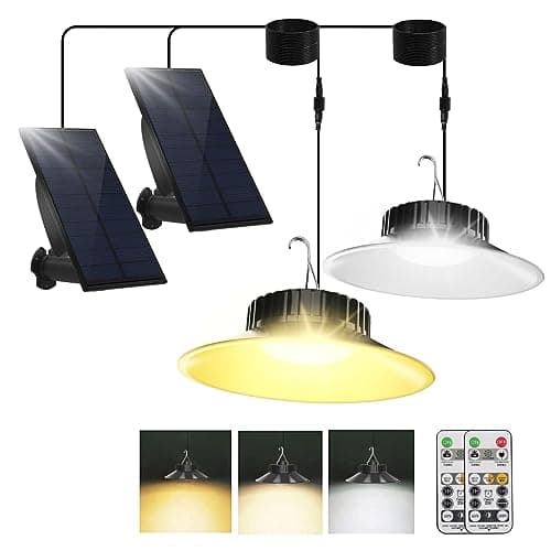 Image of 2Pack Solar Shed Lights Outdoor/Indoor, Dimmable/Timing Solar Pendant Light with Remote Control, IP65 Waterproof Solar Lights with 9.84FT Cord for Garden Courtyard Barn Balcony Corridor Gazebo
