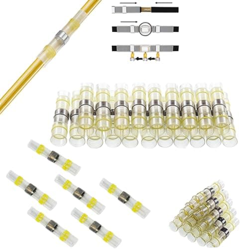 Image of CTRICALVER welded and sealed wire joints, 30 pcs waterproof heat shrinkable butt joints, wire terminals, marine insulated butt joints (yellow)