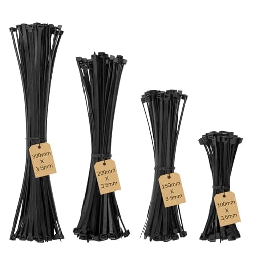 Image of Beshine Black Cable Ties, 100/150/200/300mm x 3.6mm, 4 Sizes Tie Wraps, Pack of 240 - Self Locking Small Nylon Zip Ties for Home Office Garage and Workshop