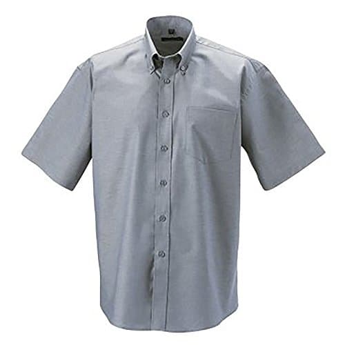 Image of Russell Collection Men’s Short Sleeve Easy Care Oxford Shirt (Silver Grey, 17 inch)