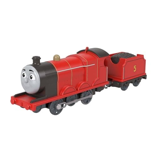 Image of Thomas & Friends Motorized Toy Train, Classic James Battery-Powered Engine & Cargo Car, Storytelling Play for Preschoolers, JGF95