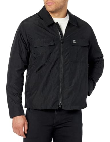 Image of HUGO Men's Lightweight Zipper Closure Overshirt, Black Storm, S