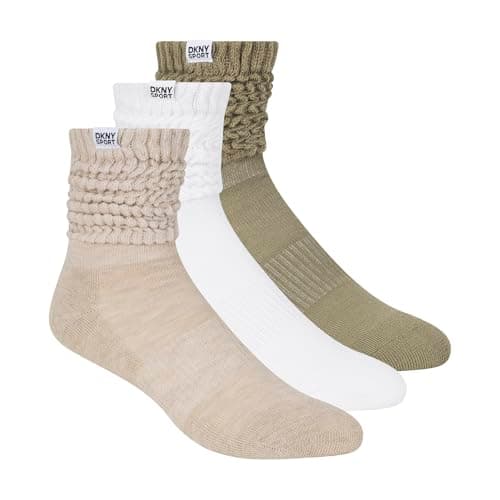 Image of DKNY Women's 3 Pack Slouch Crew Socks, Ivory/White/Green, 8-10 UK