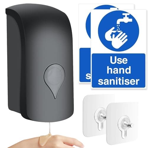 Image of 1000ML Soap Dispenser, Wall Mounted Liquid Soap Dispenser, Manual Gel Liquid Shampoo Detergent Container for Bathroom Kitchen Hotel School Office USE HAND SANITISER Sign Stickers (Black)