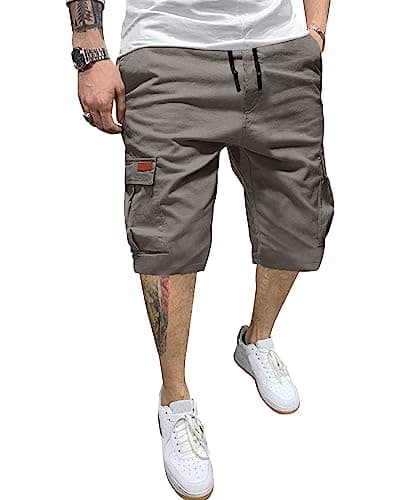 Image of YAOHUOLE Men Cargo Shorts Casual Loose Fit Lightweight Elastic Waist Drawstring Yoga Beach Shorts Gray XL