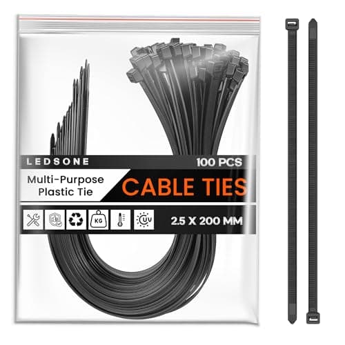 Image of Black Cable Ties, Pack of 100, Nylon Zip Ties, Multi-Purpose Plastic Tie Wraps, Secure Self-Locking Mechanism, for Home, Garden, Office (200mm x 2.5mm)