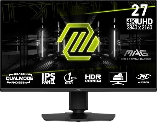 Image of MSI MAG 275UPD E14 27-Inch, 4K UHD Gaming Monitor, 3840 x 2160 IPS, 288Hz, 1ms, HDR Ready, Eye Care, Dual-Mode, HDMI 2.1, DP 1.4a, Frame-less, Tilt/Height Adjustable, Vesa Mount, Black