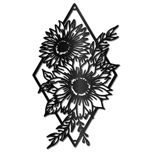 Image of CREATCABIN Sunflower Wall Decor Black Metal Wall Art Flower Floral Rustic Sign Hanging Sculpture for Home Indoor Outdoor Farmhouse Bathroom Living Room Office Garden Kitchen Decorations 11.8 x 7 Inch