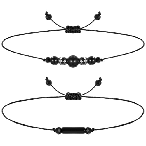Image of Aeaocvo 2PCS Black Tourmaline Bracelet and Black Obsidian Bracelet, Protection Bracelets Couples Friendship Bracelets for Women Men