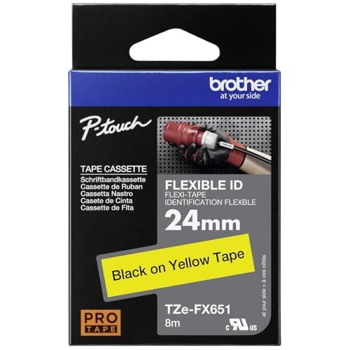 Image of Brother TZe-FX651 Labelling Tape Cassette, Black on Yellow, 24mm (W) x 8M (L), Flexible ID, Brother Genuine Supplies