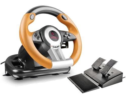 Image of Speedlink DRIFT O.Z. Racing Wheel - USB Gaming Steering Wheel for PC, compatible with Windows operating systems from XP, pedals for accelerator and brake, gaming/computer/notebook/laptop, black-orange
