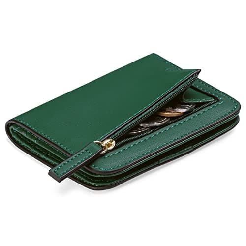 Image of GAEKEAO Women's Wallet RFID Blocking Leather Compact Bi-fold Wallet for Woman Zipper Coin Pocket Small Ladies Purse with ID Window (Dark Green)