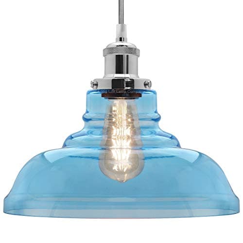 Image of Blue Pendant Light Glass Dome Shade Smoked Chrome Ceiling Lamp Holder Retro M0 235