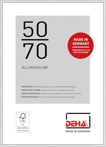 Image of DEHA Design Boston Aluminium Picture Frame - 50x70 cm – Silver - with Synthetic Glass and Push/Turn Clips