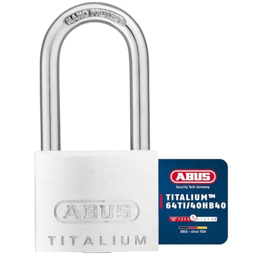 Image of ABUS Titalium 64TI/40HB40 Padlock with high Shackle - Basement Lock with Lock Body Made of Special Aluminium - Hardened Steel Shackle - ABUS Security Level 5