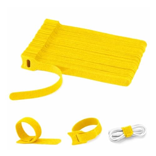 Image of AropaeenGlowry 100-Pack 15cm Reusable Hook & Loop Cable Ties - 12mm Wide Adjustable Cord Organizers (Yellow)