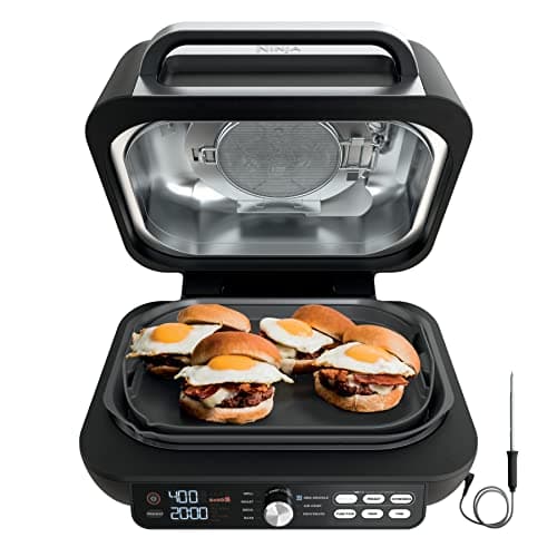 Image of Ninja IG651 Foodi Smart XL Pro 7-in-1 Indoor Grill/Griddle Combo, use Opened or Closed, Air Fry, Dehydrate & More, Pro Power Grate, Flat Top, Crisper, Smart Thermometer, Black