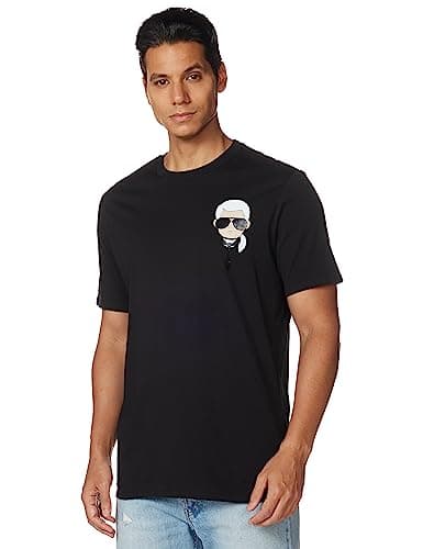 Image of KARL LAGERFELD Paris Mens Classic Karl Character Short Sleeve Crew Neck T-Shirt T Shirt, Black, Medium US