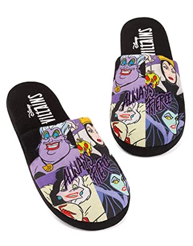 Image of Disney Villains Slippers for Women | Ladies Adults Maleficent Ursula Evil Queen House Shoes Merchandise Gifts for Her | Foam Slip On 7-8 UK Black