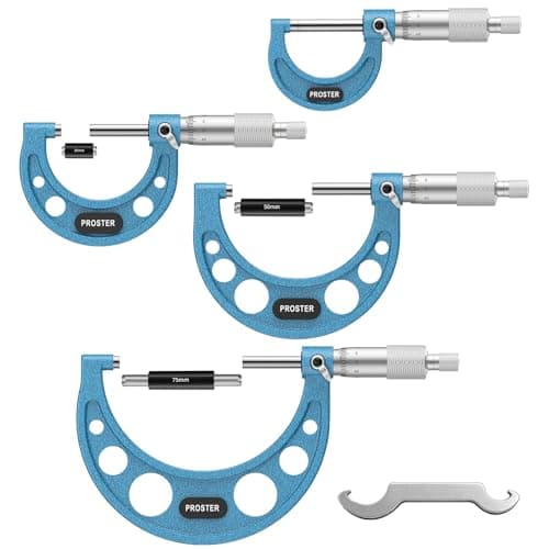 Image of Proster Outside Micrometer - 4 Piece Outside Metric Micrometer 0-25mm 25-50mm 50-75mm 75-100mm with 0.01mm Resolution Carbide-Tipped Anvils Digital Micrometer for DIY, Mechanical, Automotive Repair