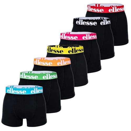 Image of Ellesse Men's Boxer Shorts, Pack of 7 - Yema Boxer Shorts, Logo Waistband, Without Fly, Cotton Stretch, L