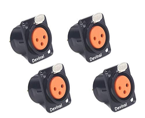 Image of Devinal XLR Female Jack 3 Pin - Chassis Panel Mount Jacks D Series Size, Black Metal Housing - Fits Series D Pattern Holes Audio Studio Connector - 4 Pack