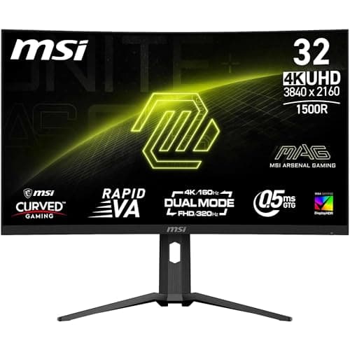 Image of MSI MAG 321CUPDF Curved 32" UHD Gaming Monitor - Rapid VA 1500, 3840x2160, Dual-Mode / 0.5ms, 16:9, Adaptive Sync - DisplayPort 1.4a, HDMI 2.1, USB Type-C (DP Alt. with PD 15W)