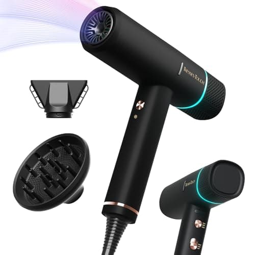 Image of Hair Dryer Ionic Hairdryer, High Speed Blow Dryer with Diffuser for Women & Men, Fast Dry with 3 Temps/2 Speeds, Cold Shot, Lightweight for Home Travel, Even Heat, Anti Frizz, Low Noise, Black