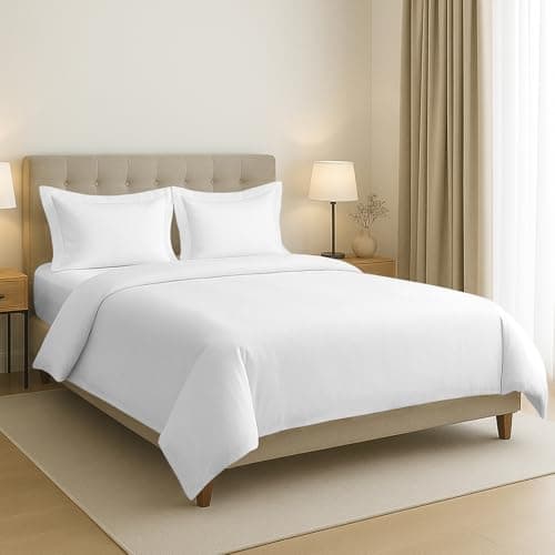 Image of Pizuna 100% Cotton Super King Duvet Cover Set White, 400 Thread Count Long Staple Cotton Superking Duvet Cover 260x220cm, Sateen Weave Quilt Cover with Button Closure (Bedding Duvet Sets)