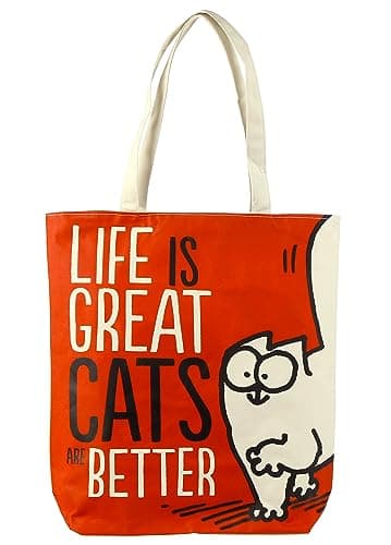 Image of Puckator Life is Great Cat's are Better Simon's Reusable Cat Zip Up Cotton Bag - Canvas Tote Bag - Tote Bags - Eco Gifts for Women and Men - Cloth Shopping Bag - Fabric Bag Foldable Bags for Shopping