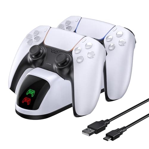 Image of NexiGo DOBE Newest PS5 Controller Charger, Dual Charing Station with LED Indicator, High Speed, Charging Dock for Playstation 5 DualSense Controller, White