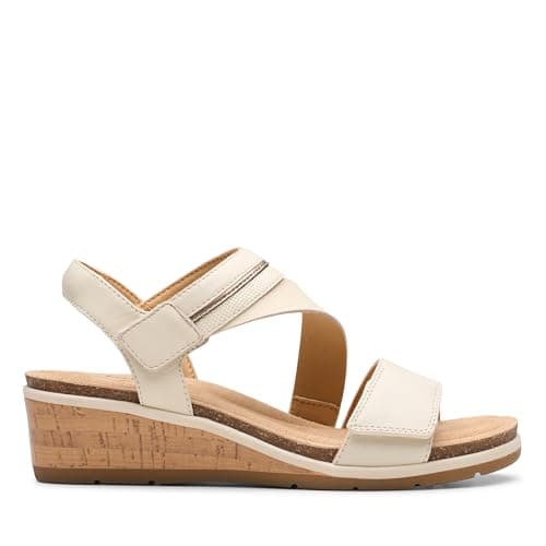 Image of Clarks Women's Heritage Casual Wedge Sandal, Cream Leather, 6 UK