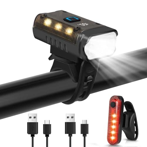 Image of Ainiv Bike Lights Front and Back, Super Bright 5 Light Modes Bicycle Lights Front LED Torch, Type-C Rechargeable Bike Lights, Waterproof Bicycle Headlight for Road Bike MTB Cycling Fishing Night Work