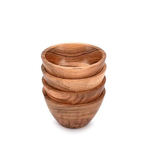 Image of Mahasu Soup Bowl Acacia Wood Bowl Sets of 4 Prep Bowl Dinner Bowls Cereal Rice Bowls Multipurpose Round (11.43cm x 11.43cm x 6.35cm)