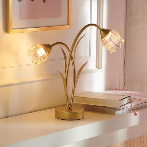 Image of Coopers of Stortford - Flower Table Lamp with Glass Rose Design - 3-Colour Touch-Control Light in Pink, Gold or White, Battery-Powered