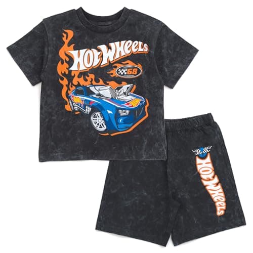 Image of Hot Wheels Toddler Boys T-Shirt and Shorts Outfit Set Charcoal Gray 3T