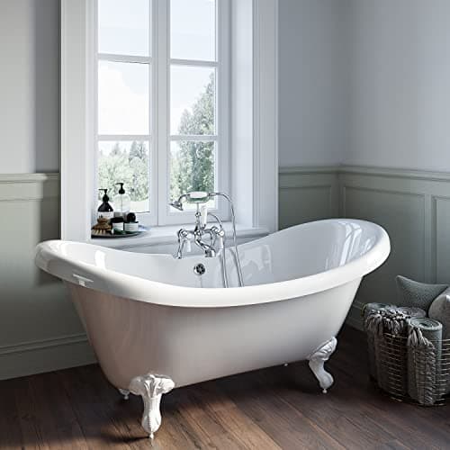 Image of Freestanding Double Ended Roll Top Bath with Pink Feet 1750 x 740mm - Park Royal