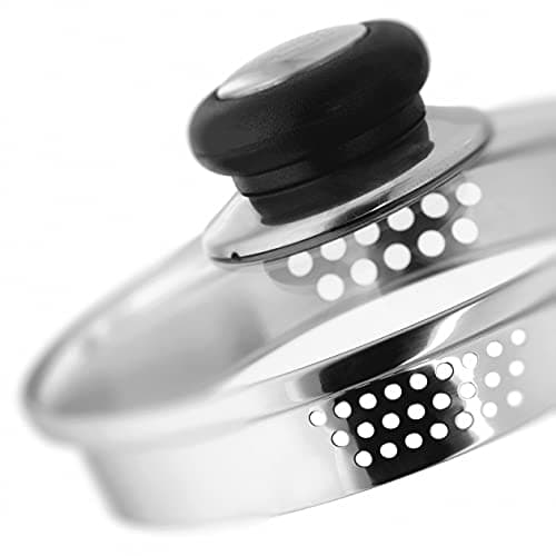 Image of Judge Vista 18cm Replacement Glass Draining Lid – Heat-Resistant Tempered Glass Lid with Built-In Strainer, Fits 14cm Saucepans & Pots, Dishwasher Safe