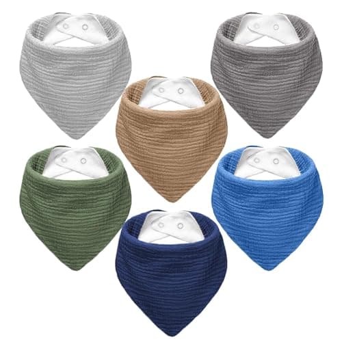 Image of NISXABEBE Muslin Baby Bibs 6 Pack Dribble Bandana Bibs Cotton Drool Bibs for Teething Soft and Absorbent with Adjustable Snaps (Boy)