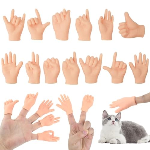 Image of 13Pcs Tiny Finger Puppets, Funny Little Props, Rubber Mini Hands Joke Toy, Human-Pet Interaction Props, Rock-Paper-Scissors Miniature Prank Toy for Cats Pets Playtime